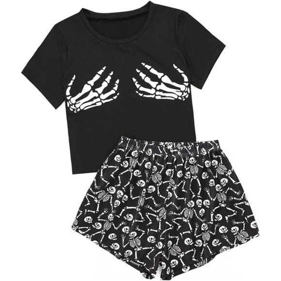 Women's Cute Pajama Set: Short Sleeve Top & Shorts - Picture 1 of 7